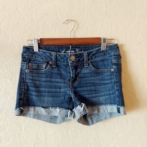 American Eagle Stretch Denim Jean Shorts Cuffed Frayed Sz 2